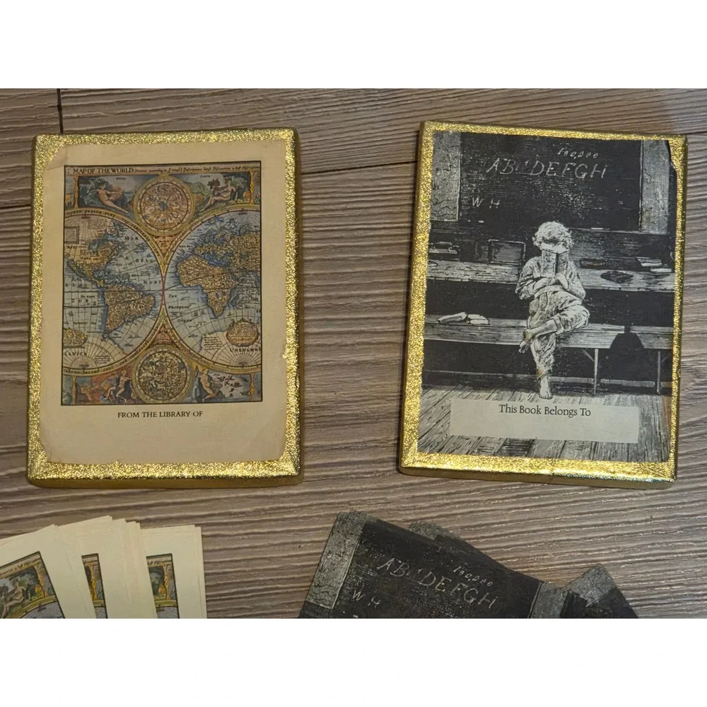 Vintage Antioch Publishing Company Bookplates World Map & Reading Child Set 40pc